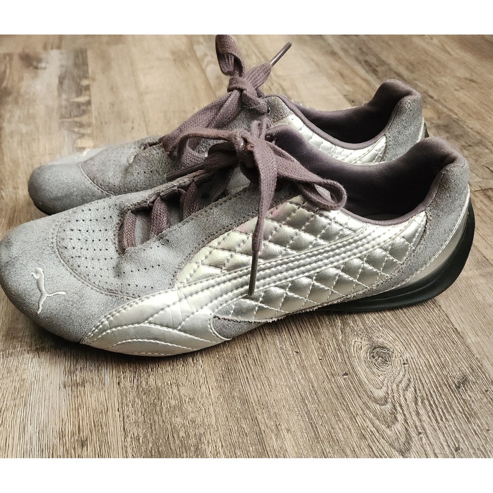 Puma Future Cat Sneakers Women Size 9 Grey Silver Quilted Suede Racing Shoes